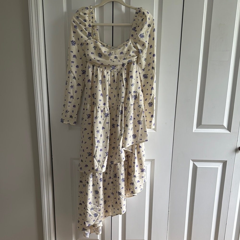 WeWoreWhat Asymmetrical Dress in Cream and Purple Floral